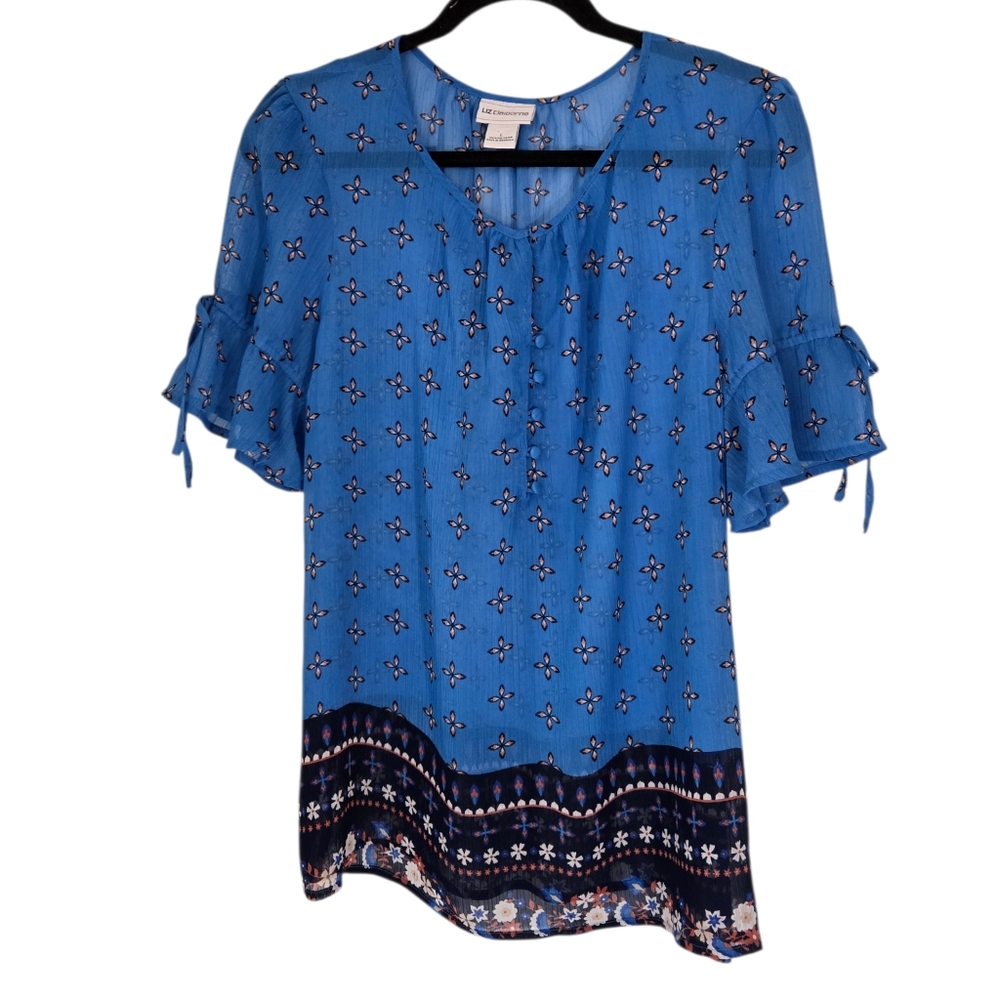 Liz Claiborne Women Size L Blue ShortSleeve